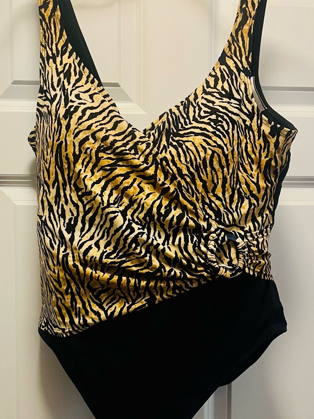 White Stag Black and Gold Zebra Print One-Piece Swimsuit
